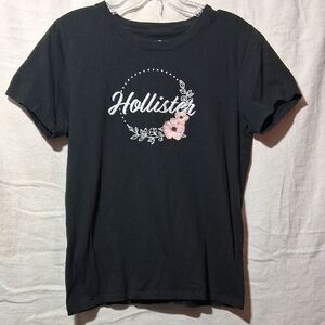 Hollister Black Tee with Floral Accent